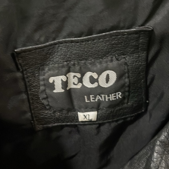 Teco men’s black Leather Jacket size XL biker 90s trench coat - Picture 16 of 16